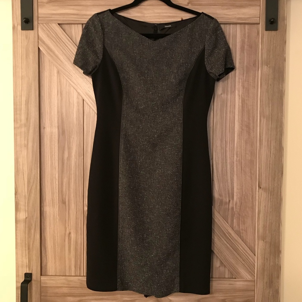 Tahari Gray and Black Color Blocking Dress